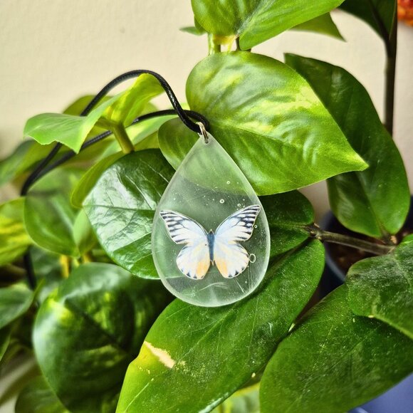 White Frosted Butterfly Necklace (Style 2) - Picture 1 of 5